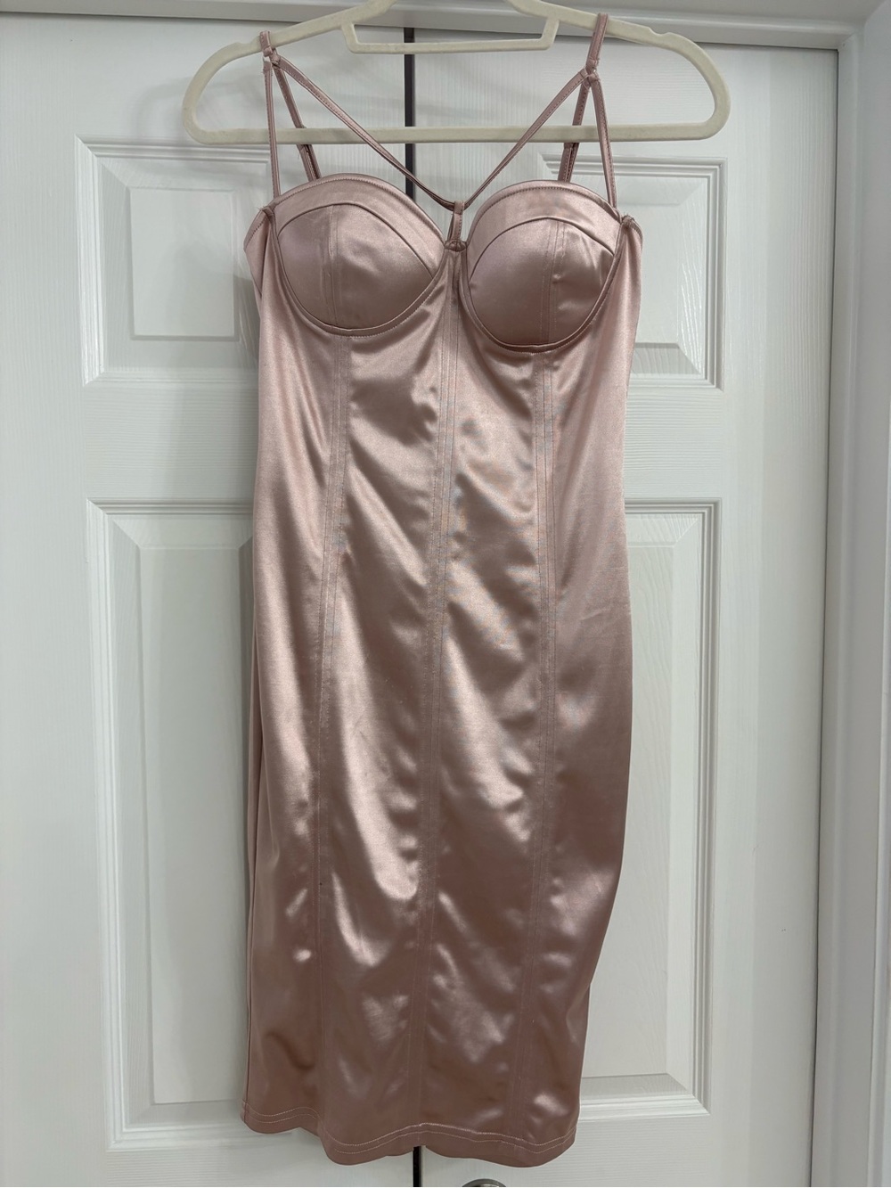 NYE Elegant Metallic Rose Gold Midi Dress